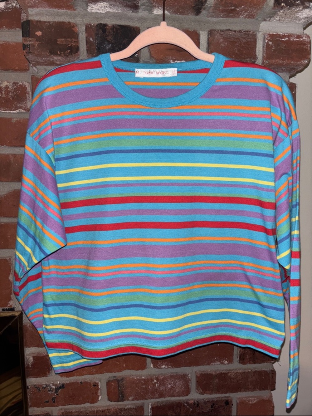 Esprit Sport Vintage Retro Striped Long Sleeve Crop Top Women’s Junior’s Med